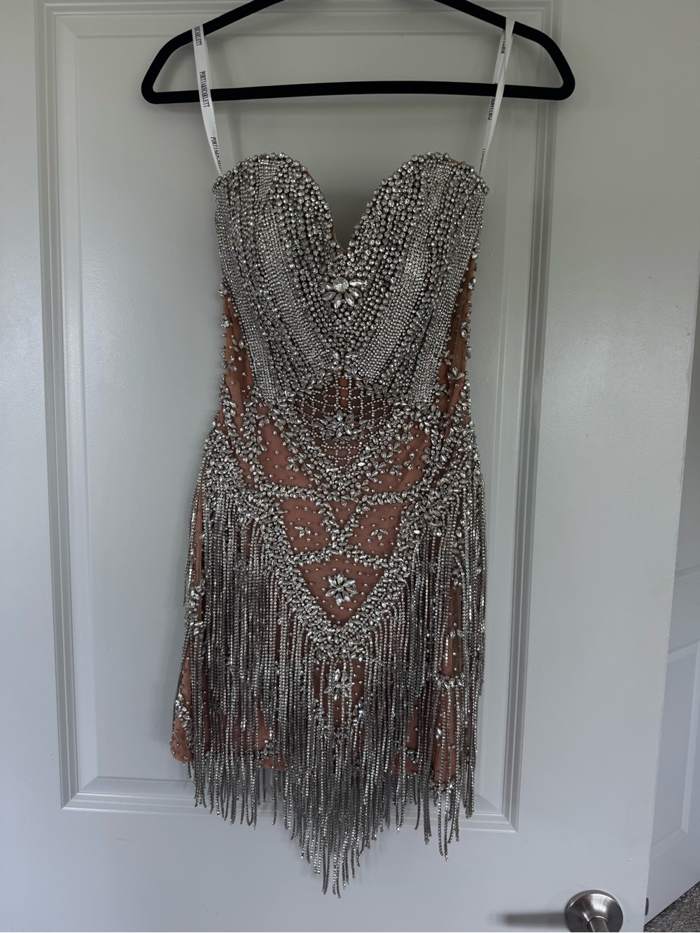 Portia and Scarlett Strapless Mini Dress with Silver Beaded Fringe - Picture 7 of 16